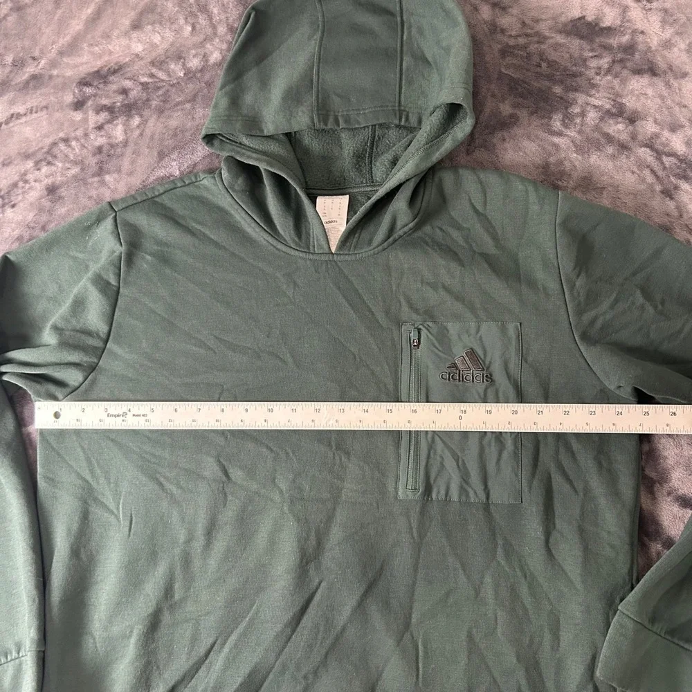 Adidas Hoodie Mens XL Green Zippered Chest Pocket Fleece Pullover Sweatshirt